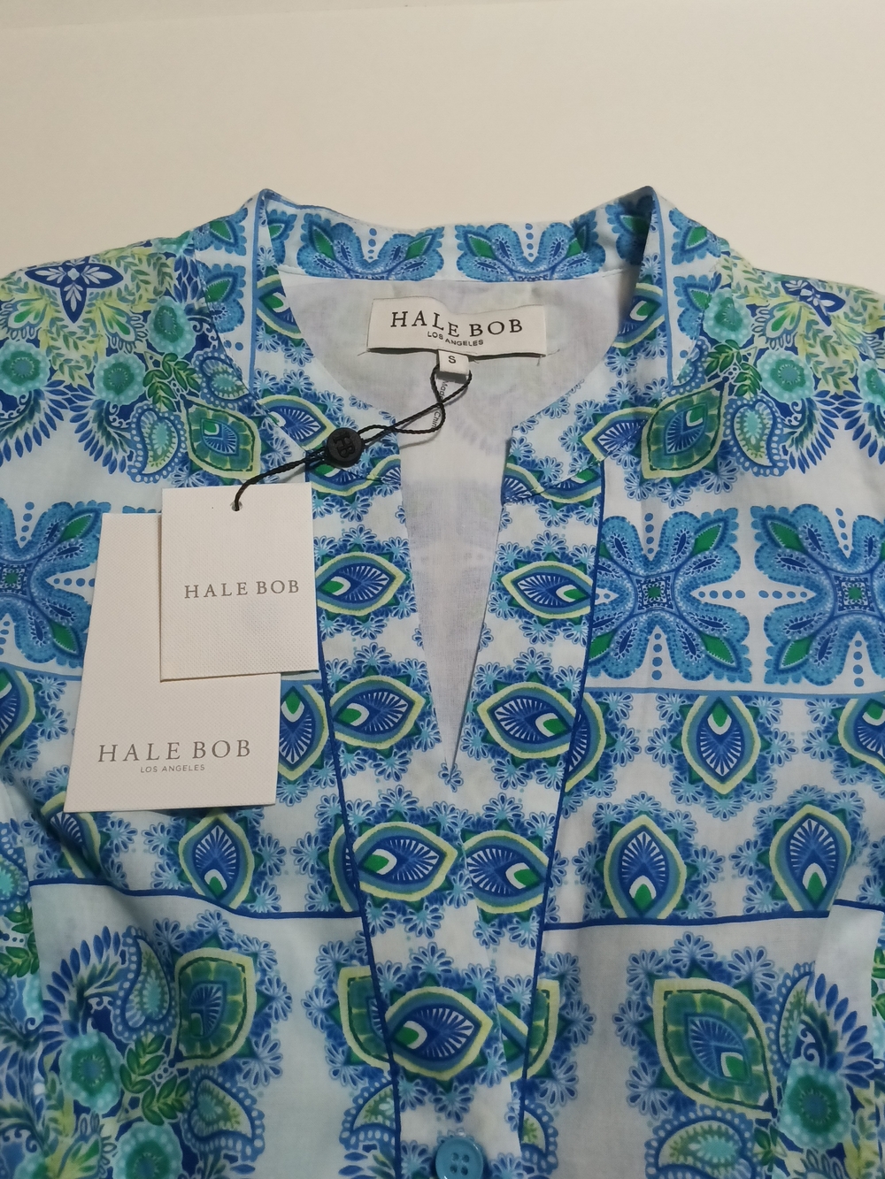 Hale Bob Leela Voile Mini Dress Blue Teal Paisley Tiered Flounce Sleeve Size S - Picture 9 of 14
